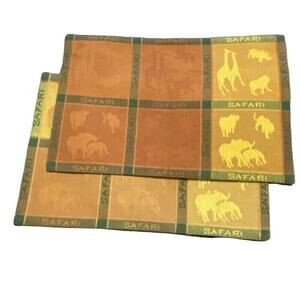 Safari Placemats Fabric Giraffe Lion Rhinoceros Set of 2 African Jungle Wildlife